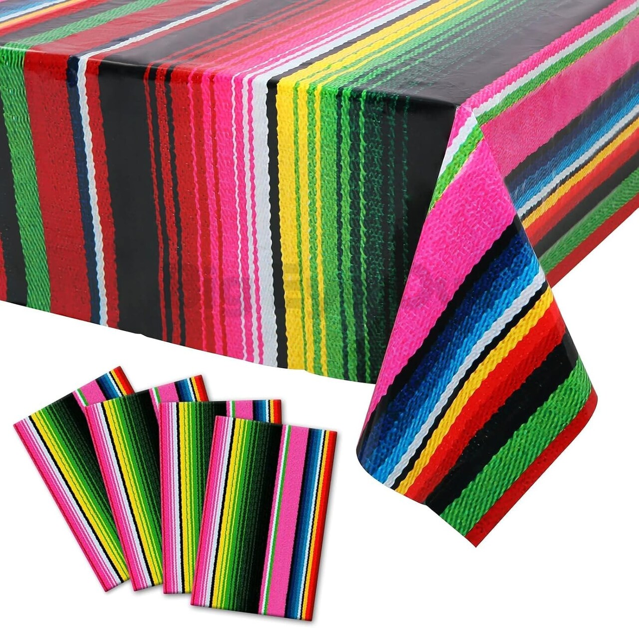 4 Pcs Disposable Mexican Fiesta Tablecloth Birthday Party Decorations Plastic Tablecover Mexico Table Cover Cinco De Mayo Themed Party Supplies Rectangle